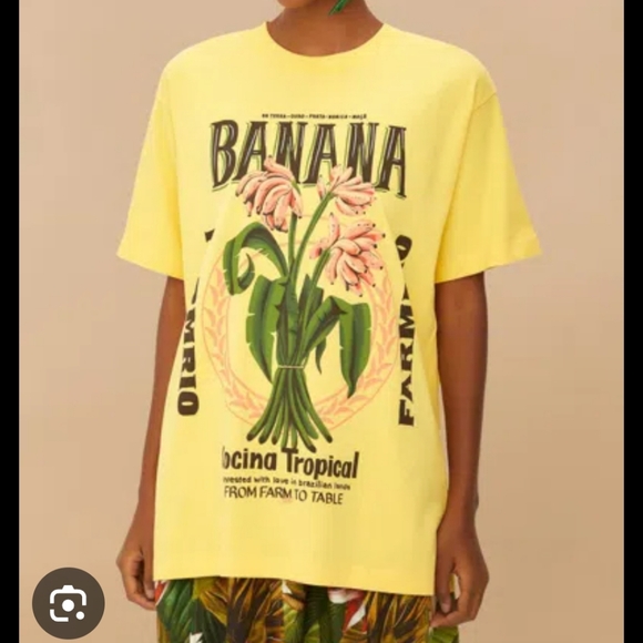 Farm Rio Yellow Banana Cocina Tropical Relaxed T-Shirt Oversize Medium NWT NEW - Picture 1 of 11